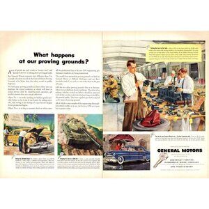 1952 General Motors Milford Proving Grounds 2pg Vintage Print Ad 50s Wall Art
